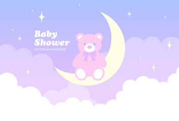 vector background with teddy bear on a moon in the sky for banners, cards, flyers, social media wallpapers, etc.