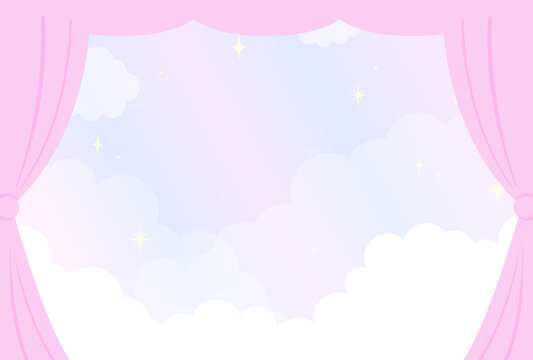 vector background with pink curtain with clouds and sky for banners, cards, flyers, social media wallpapers, etc.