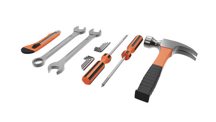 tool kit set angle view without shadow 3d render