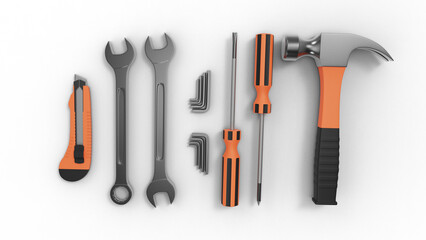 tool kit set top view with shadow 3d render