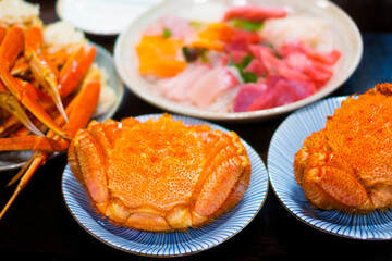 毛ガニとスワイガニと刺身