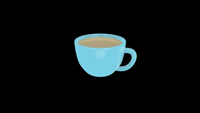 Cup coffee icon animations. Sign and symbol, emoji button. Isolated on black background. 3d render.