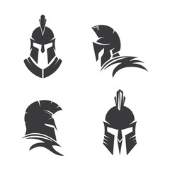 shield and helmet of the Spartan warrior symbol, emblem. Spartan helmet logo, vector illustration of spartan shield and helm, Spartan Greek gladiator helmet armor flat vector icon - obrazy, fototapety, plakaty