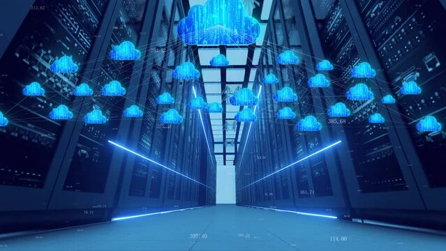 Artificial intelligence cloud computing big data server room information storage center.