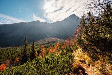 Hiking in national park High Tatras. HiIking from biele pleso to Zelene pleso in the mountain...