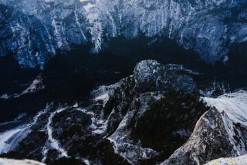 looking down from the peak of half dome in yosemite