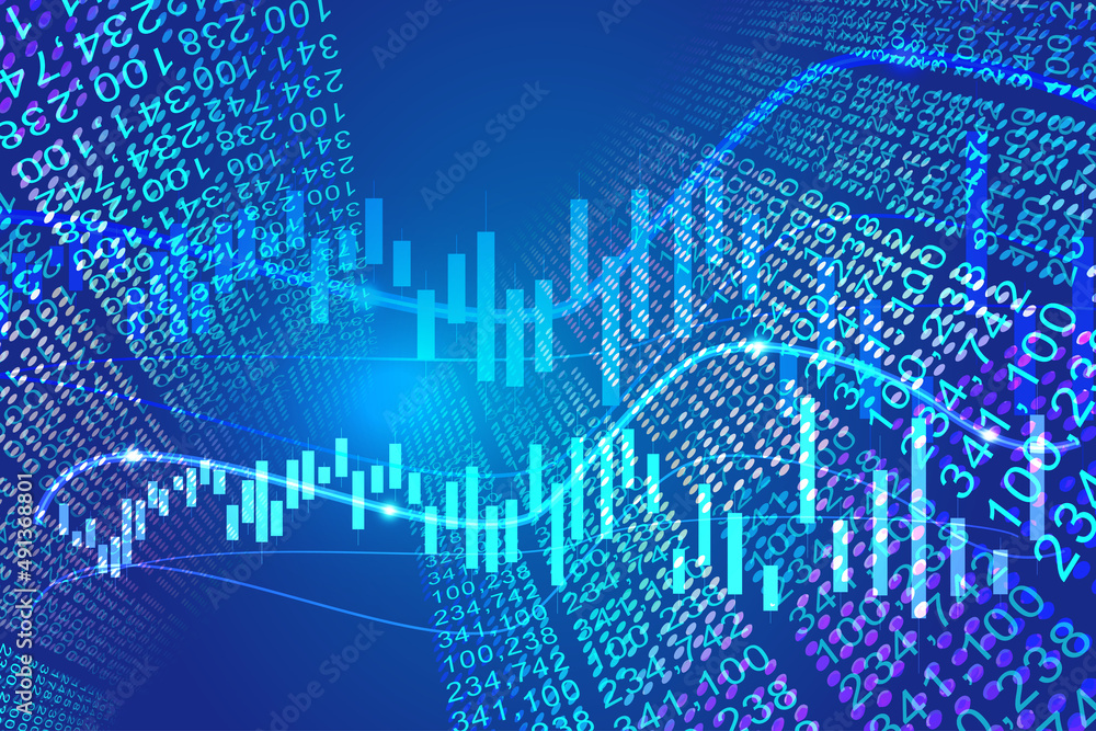 Aufkleber financial curve data chart with neon pixel building background