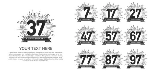 set anniversary logotype premium collection black color with fireworks isolated on white background