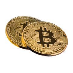 Bitcoins on white background.
