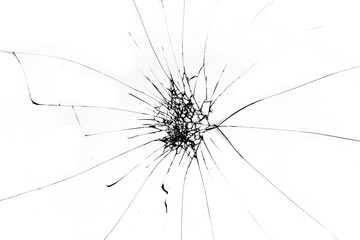 The texture of cracked brittle glass, the effect of destruction on a white background.
