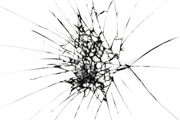 Fototapeta na wymiar Broken glass. A split in a transparent window. Glass cracks on a white background texture
