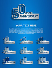 set anniversary logotype premium collection silver color with outline style isolated on blue background
