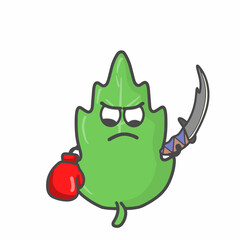 Leaf Character Flat Cartoon Vector Design Illustration