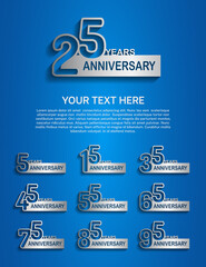 set anniversary logotype premium collection silver color with outline style isolated on blue background