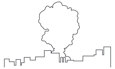 市街戦　爆発　空爆 テロ 爆発 戦争の線画のイラスト素材　ベクター