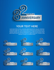 set anniversary logotype premium collection silver color with outline style isolated on blue background
