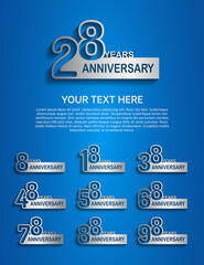 set anniversary logotype premium collection silver color with outline style isolated on blue background