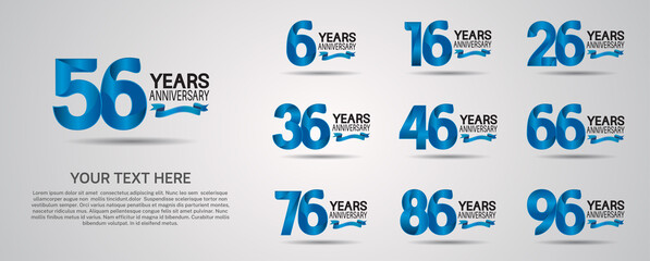 set anniversary logotype premium collection blue color with ribbon isolated on white background
