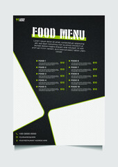 menu design for food restorent, shop and cafe in green and black color. graphic Vector template.