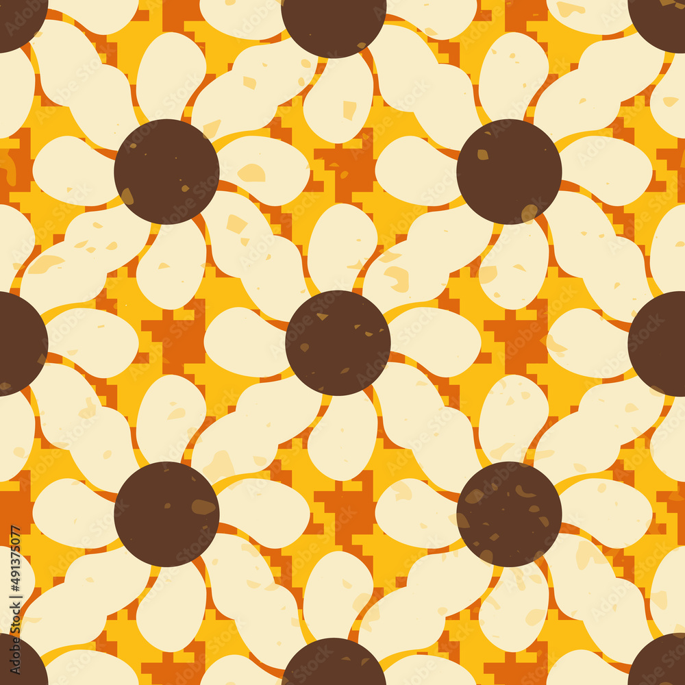 Poster retro style flower in polkadots vector seamless repeat pattern print background