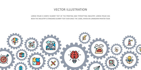 Creative landing page with colored icons. Innovation, startup, artwork, project, idea business icon banner.