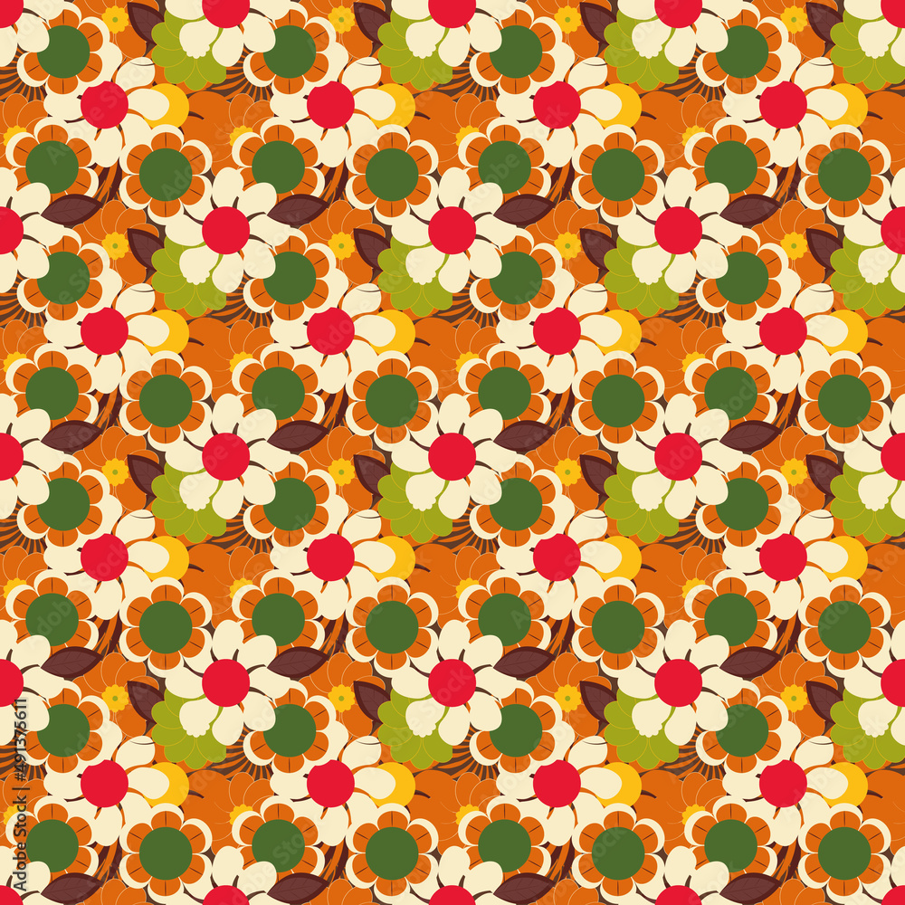 Poster retro style flower in polkadots vector seamless repeat pattern print background