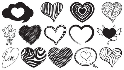 Black hand drawn hearts set