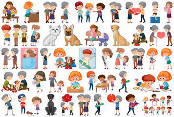 Set of different activities people in cartoon style