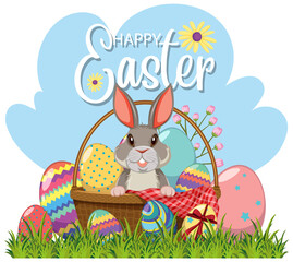 Happy Easter design with bunny and eggs