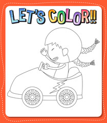 Worksheets template with let’s color!! text and girl outline