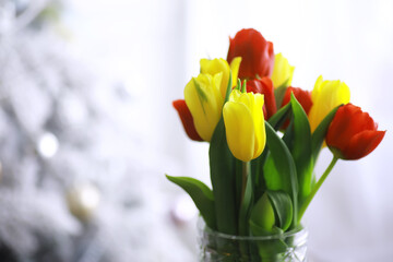 Flowers, spring holidays and home decor concept - Bouquet of beautiful tulips, floral background