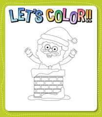 Worksheets template with let’s color!! text and Santa outline