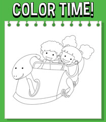 Worksheets template with color time! text and kids with roller coaster outline