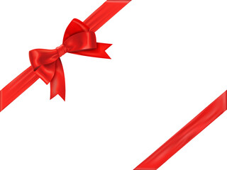 Red bow and ribbon. Realistic holiday decoration - obrazy, fototapety, plakaty