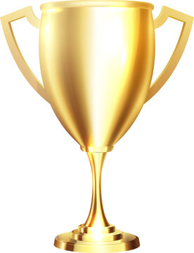 Golden trophy, gold cup award. First place winner, champion reward
