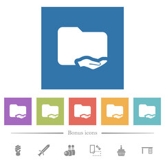 Shared folder flat white icons in square backgrounds