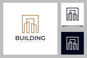 tower city urban geometry simple logo. linear building symbol or icon concept for property invest, hotel, apartment, real estate logo