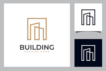 tower city urban geometry simple logo. linear building symbol or icon concept for property invest, hotel, apartment, real estate logo