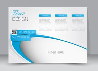 Gordijnen Flyer, brochure, billboard, magazine cover template design landscape orientation for education, presentation, website. Blue color. Editable vector illustration. © Natalie Adams