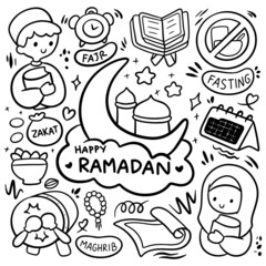 Cute hand drawn Ramadan doodle clip art vector illustration