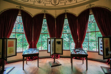 an old building with large windows