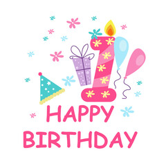 Obraz premium Fun happy birthday card vector illustration