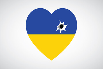 Ukraine Flag Heart Love Shape Bullet Hole Vector Illustration Design Icon Template