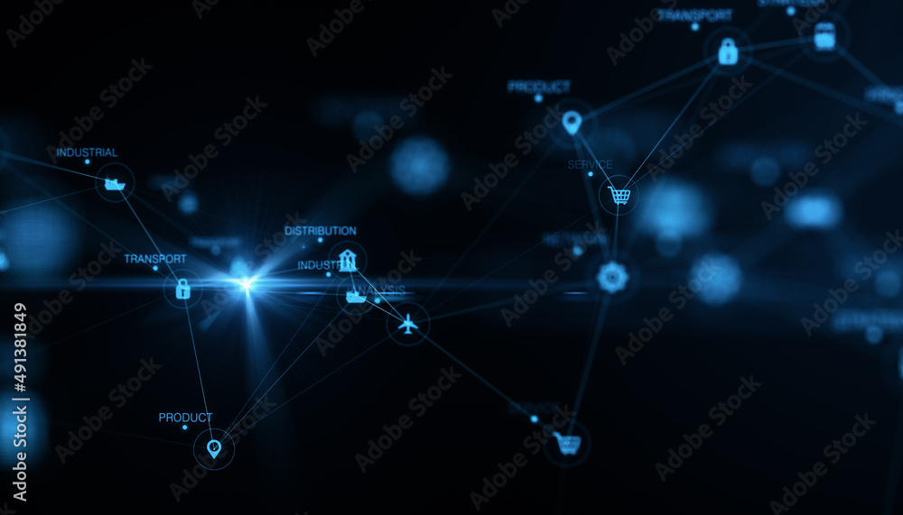 Poster abstract glowing blurry global delivery scheme hologram on backdrop. logistics and network concept. 