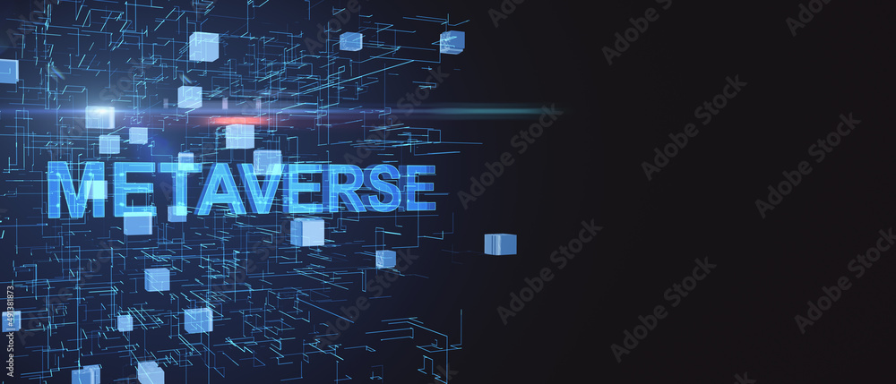 Aufkleber Abstract glowing blue metaverse background with mock up place. Game, connection and AI concept. 3D Rendering.