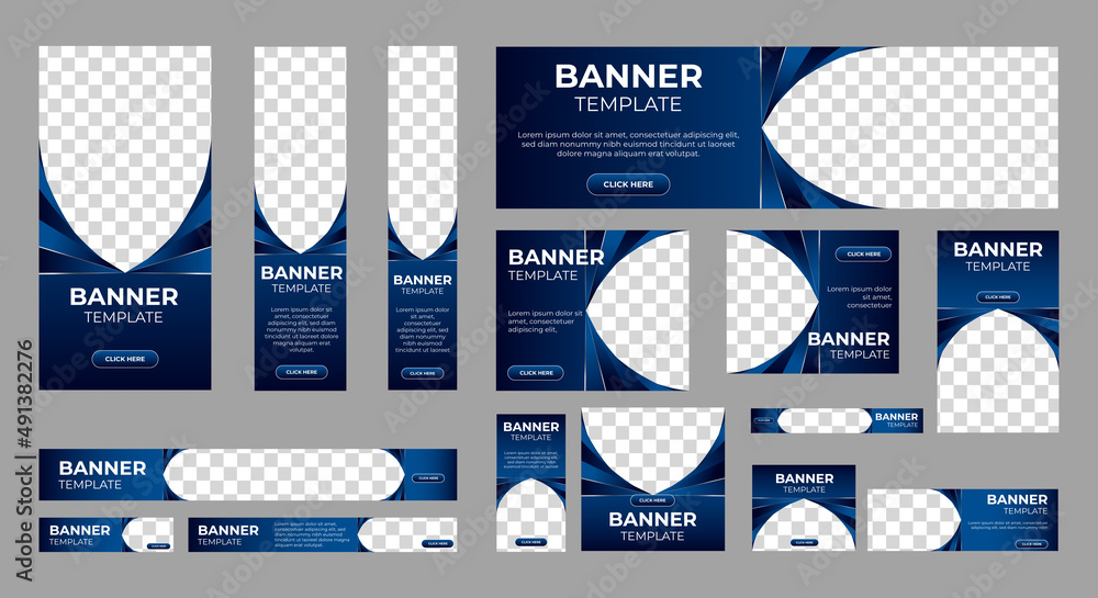 Wall mural abstract banner design web template set, horizontal header web banner. modern gradient blue cover he