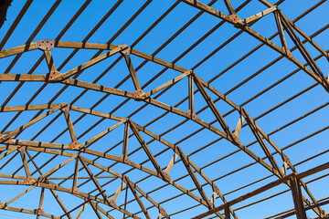 Roof construction of a building in the  abandoned historic Santa Laura saltpeter plant in the north...