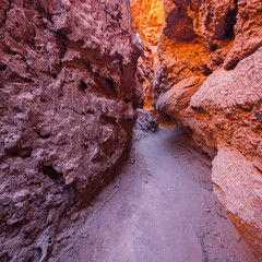 Narrow slot canyon in the Valle de la Luna, Atacama desert, Chile