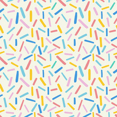 Hand drawn sprinkles seamless pattern, vector flash background, donut glaze, colorful decorative textures