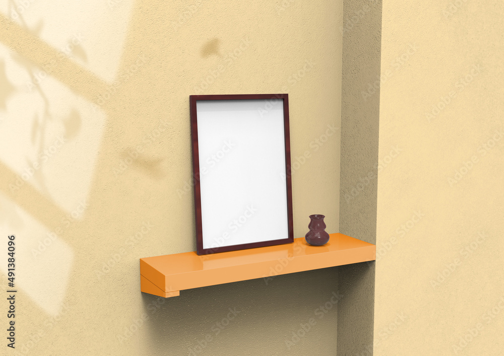 Poster frame background using 3d rendering and geometry. framed background mock-up for poster design or exh